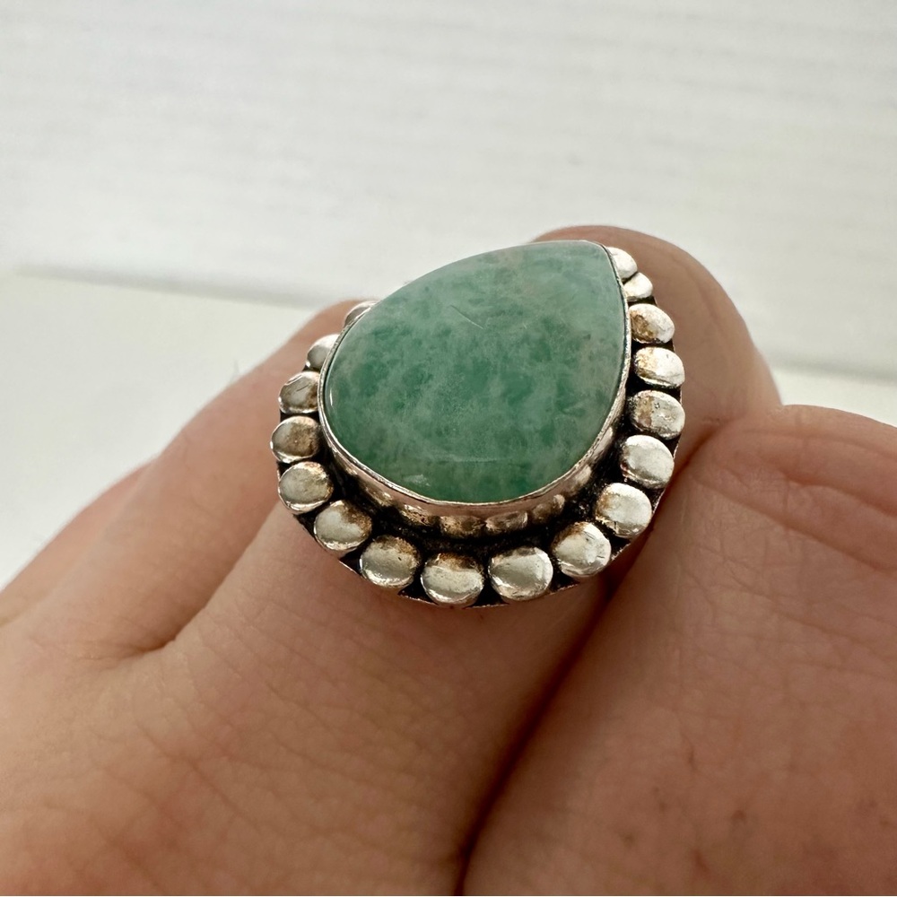 Amazonite & Sterling Silver Handmade Adjustable Ring - Picture 5 of 10